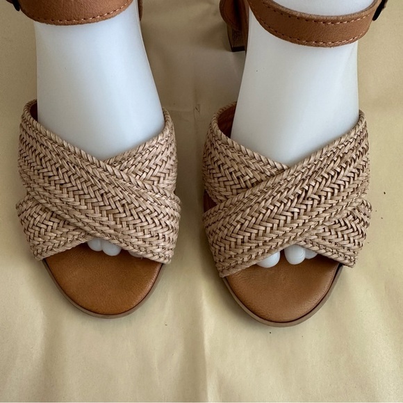 Mariella Boho Sandal Women 8M Ankle Strap Block Heel Leather Woven Italy Comfort - Picture 3 of 10